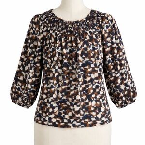 Evereve Navy and Brown Abstract Blouse